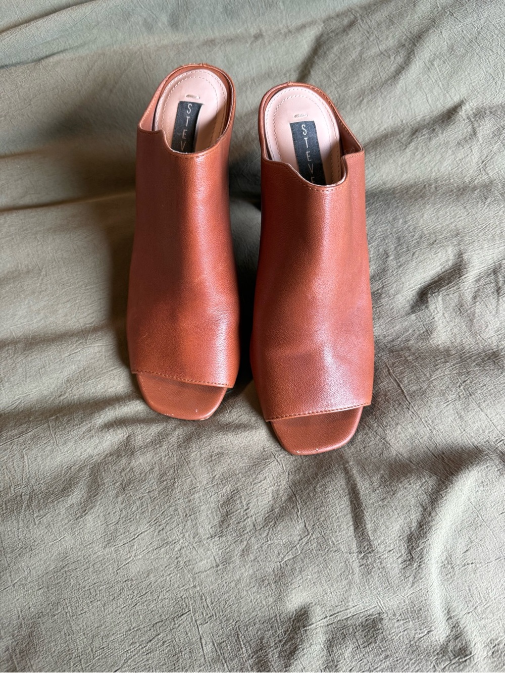 Steven By Steve Madden Cognac Open-Toe Leather Mules
